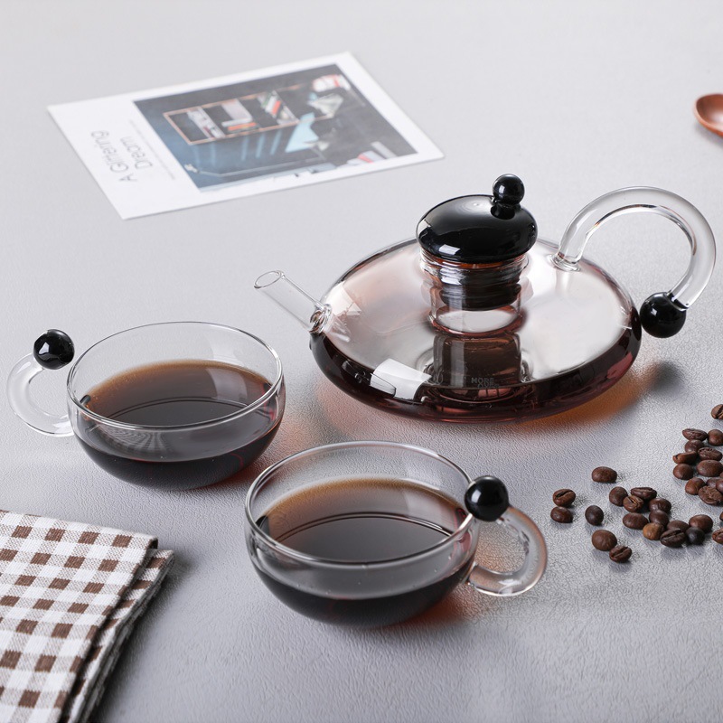 Nueva cola del ratón café olla de vidrio borosilicato mano café olla compartir alta temperatura resistente vidrio flor tetera 600