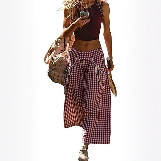 2026 Spring/Summer New In-Stock Products for Aliexpress and Amazon: European and American Cross-Border Plaid Mid-Waist Loose Tie Casual Women's Pants 2026 Spring/Summer New In-Stock Products for Aliexpress and Amazon: European and American Cross-Border Plaid Mid-Waist Loose Tie Casual Women's Pants