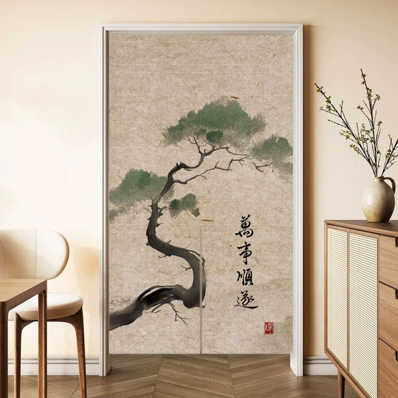 New Chinese-Style Tea Room Door Curtain Text Bedroom Study Half Curtain Ancient Style Artistic Decorative Blocking Curtain Lotus Partition Curtain