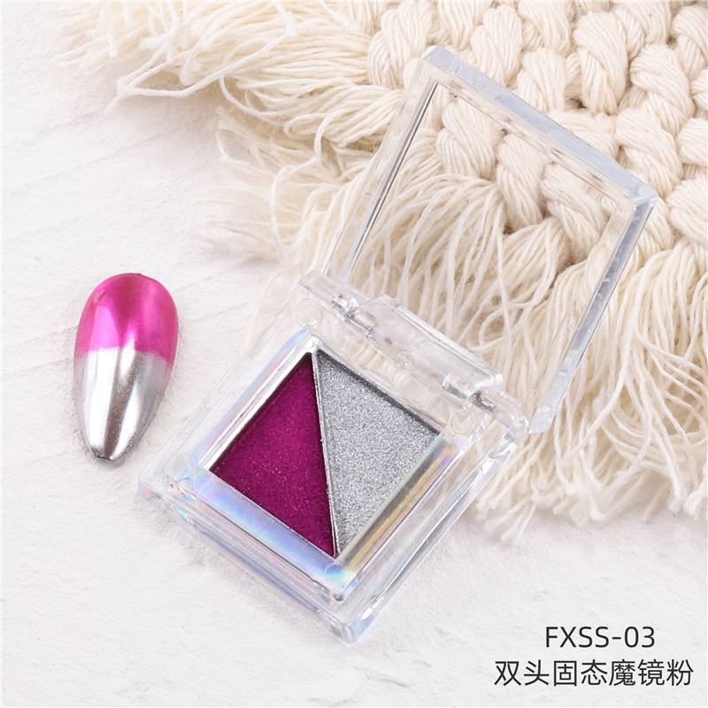 Uñas transfronterizas de dos colores sólido espejo mágico en polvo cuadrado Placa de sombra de ojos espejo de uñas de dos colores harina titanio polvo de oro