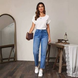 2026亚马逊优雅美式牛仔时尚街头个性长裤气质蓝色百搭小脚裤潮流