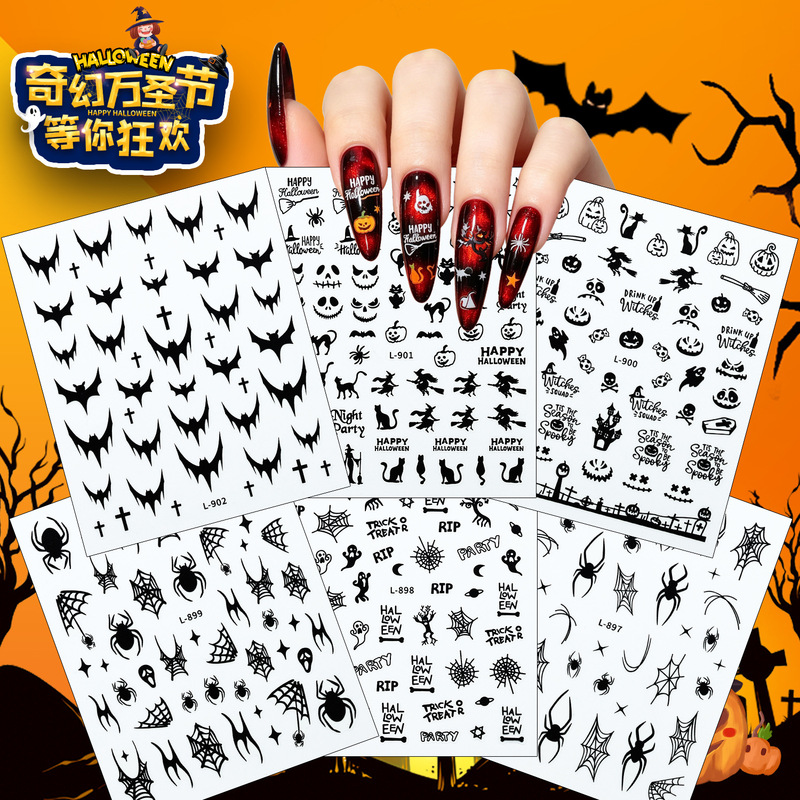 Halloween nail stickers with black bat and spider patterns, ins gothic style nail art stickers for Halloween Halloween nail stickers with black bat and spider patterns, ins gothic style nail art stickers for Halloween