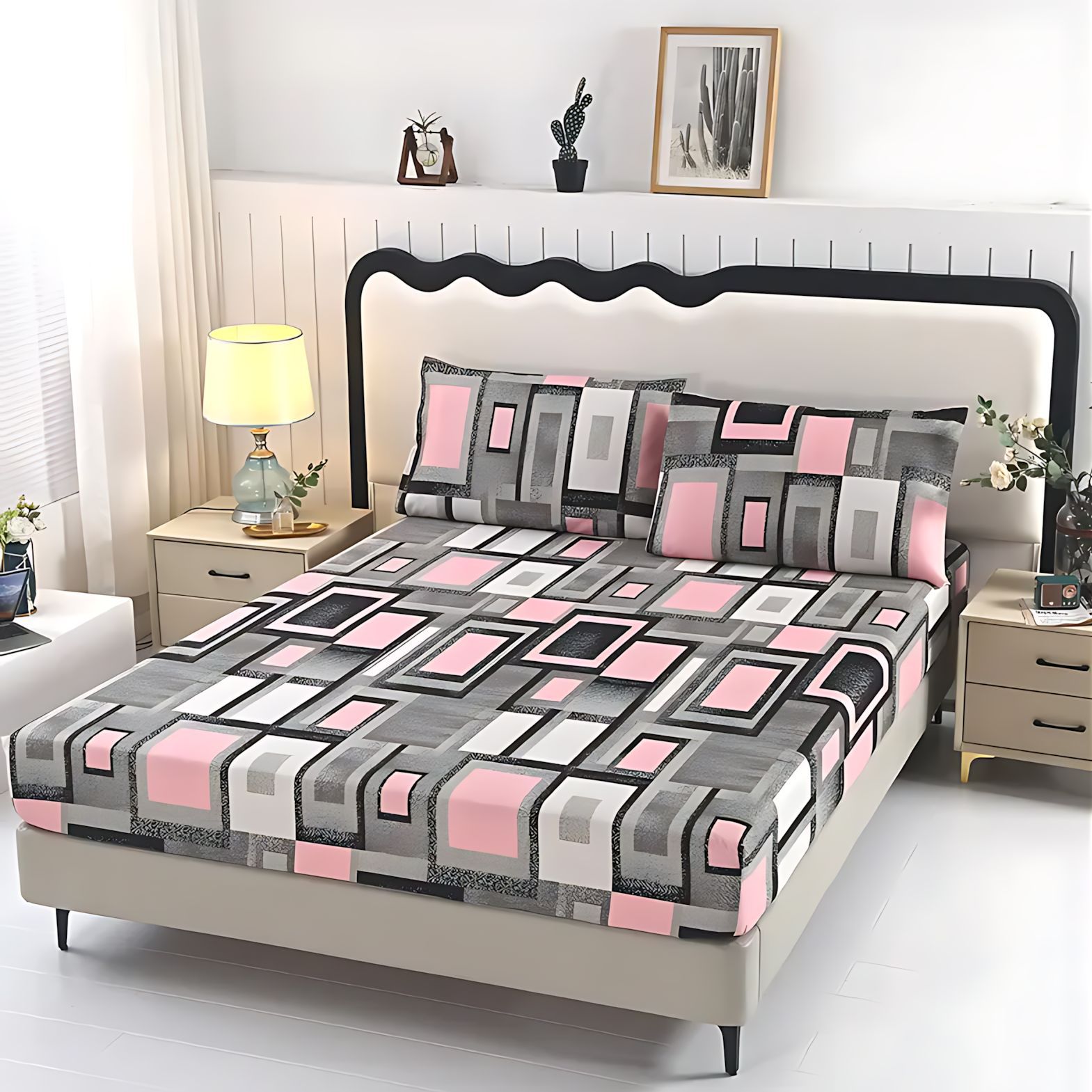 TEMU / JIT nuevo producto transfronterizo impresión geométrica 3D impresión digital cama gazah pillow set para hacer dibujos