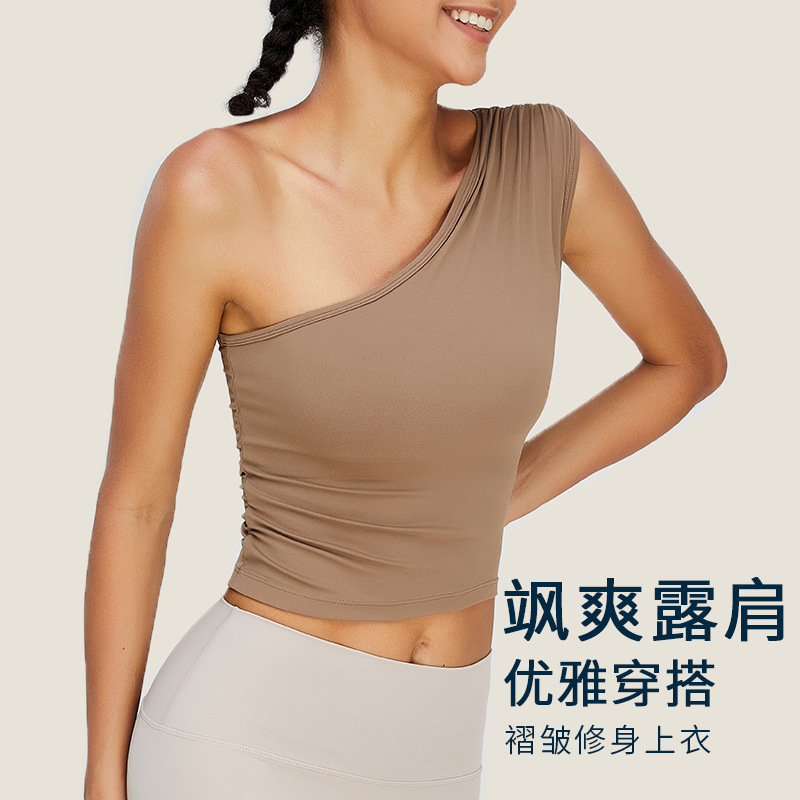 Sujetador de espalda de yoga de un solo hombro transfronterizo para mujer corriendo ropa interior deportiva a prueba de golpes ropa de yoga chaleco de fitness de secado rápido