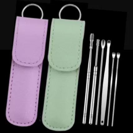 掏耳勺皮套6件套螺旋式弹簧耳勺六件套耳朵清洁器挖耳勺采耳工具