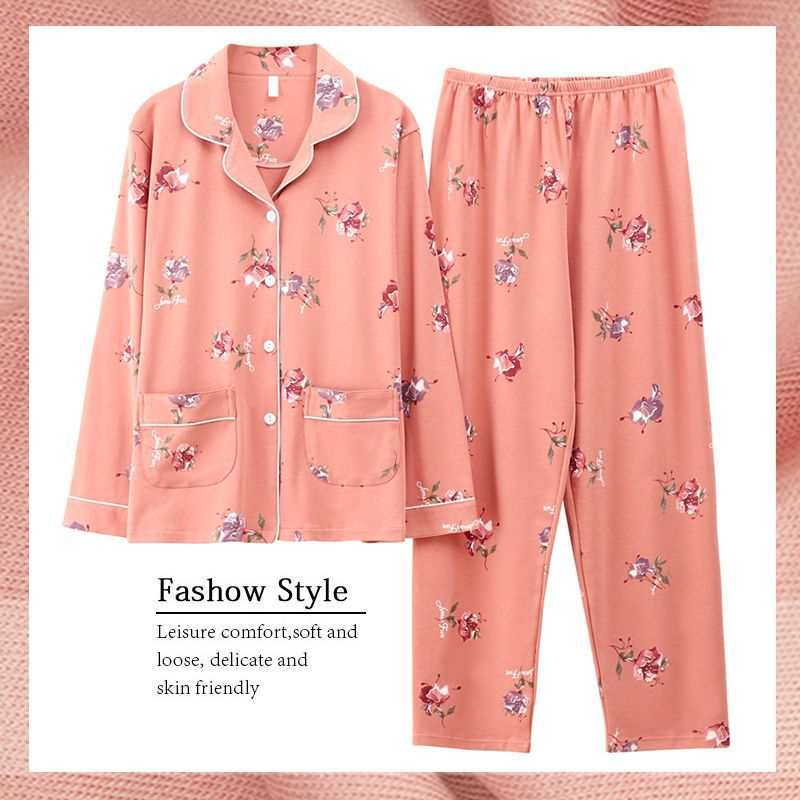 Pijamas de mujer primavera y otoño 100% algodón de manga larga delgada madre de mediana edad y ropa para el hogar de algodón de mediana edad y edad avanzada