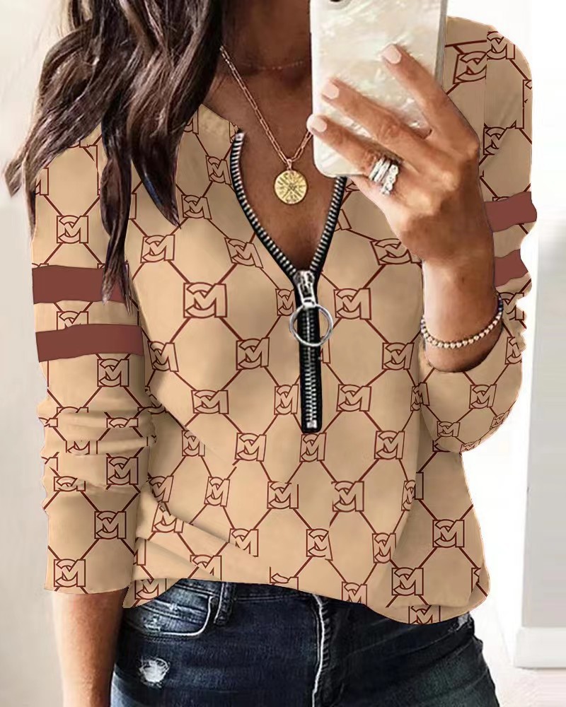 Fashion Geometric Polyester Round Neck Long Sleeve Regular Sleeve Printing Blouse