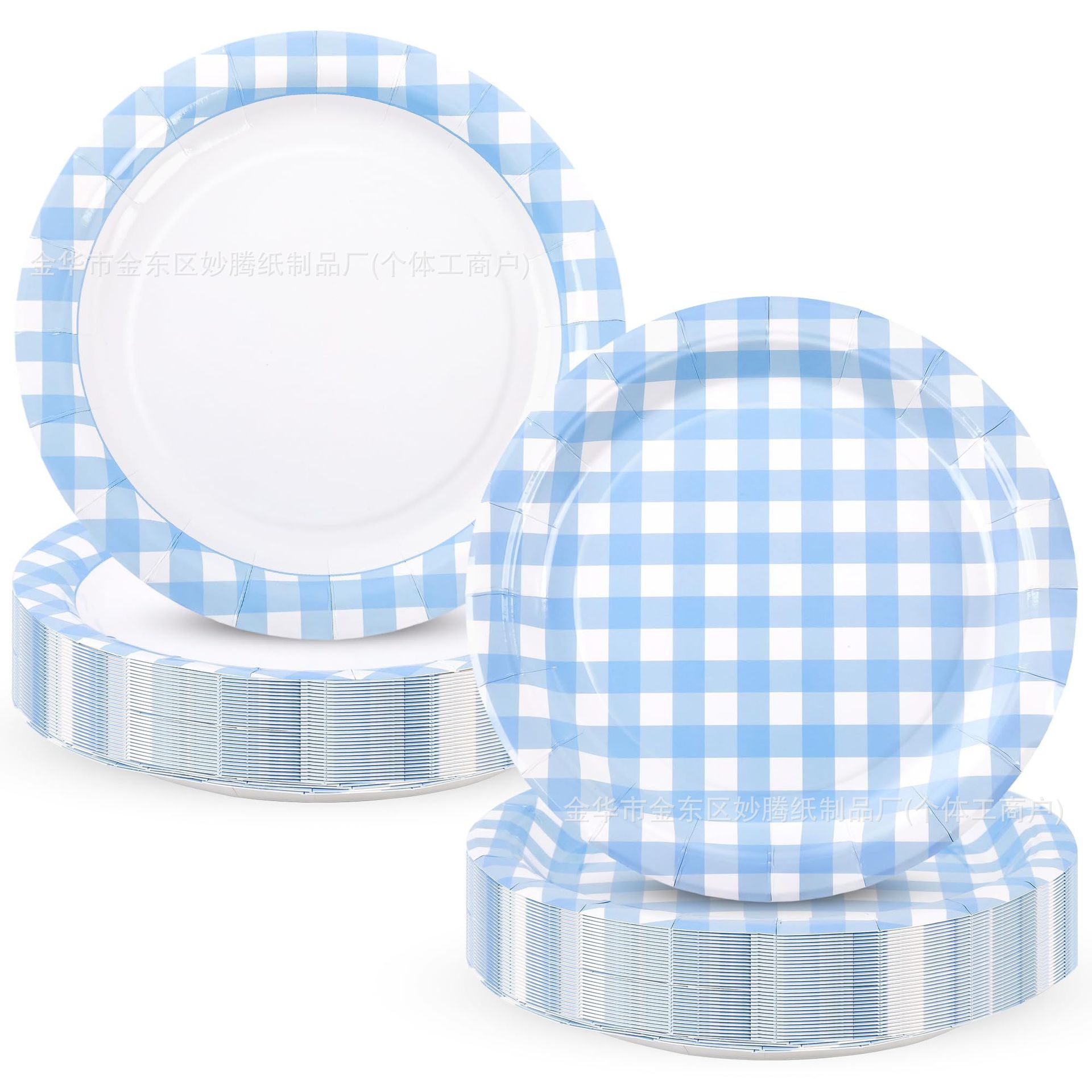 Plato de papel desechable transfronterizo Plato de encaje a rayas azules Plato de encaje de fiestas Fiestas Set de cubiertos desechables