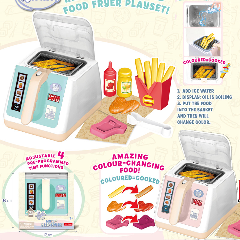 Transfronterizos niños simulación de sonido y luz alimentos de temperatura aire freidora cubiertos de cocina juego de juguetes de horno casero
