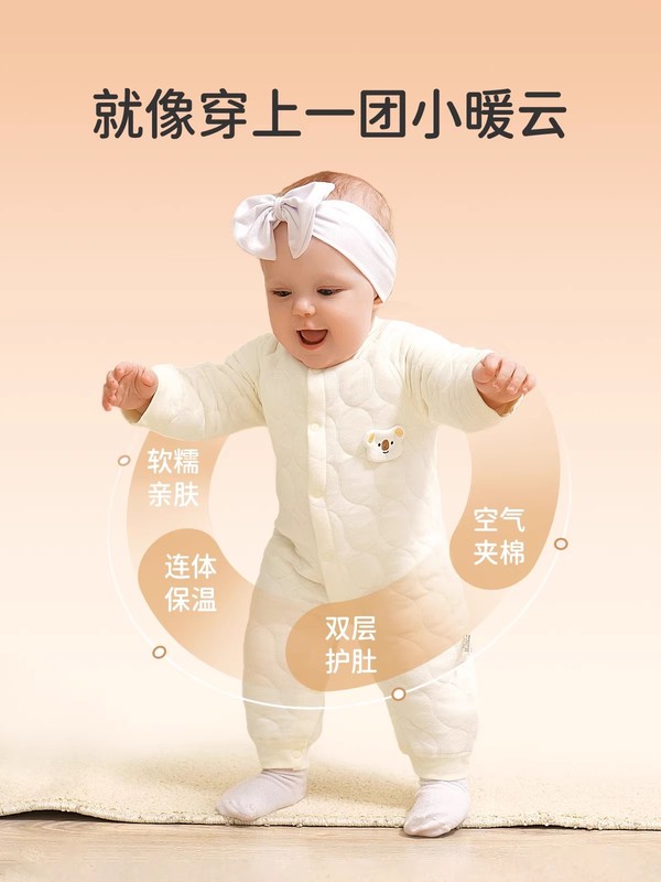 婧麒婴儿连体衣保暖春装夹棉婴幼儿宝宝衣服秋冬爬服哈衣薄棉套装|undefined