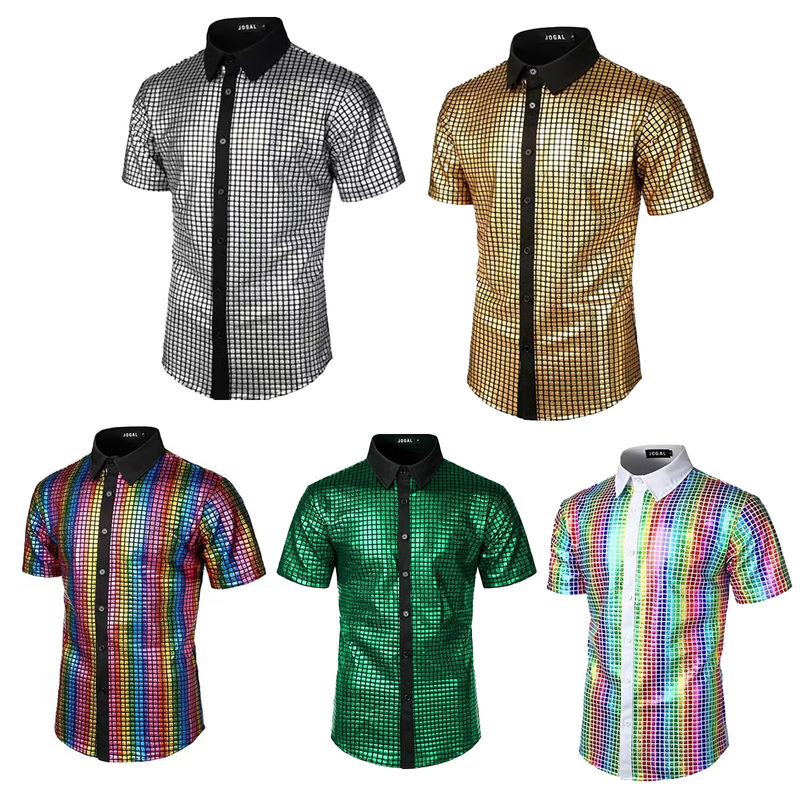 Fashion Formal Shirt Sequin Button-Down Shirt Cross-Border Export 70S Disco Party Cosplay Costume