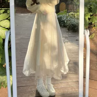 温柔系不规则网纱a字半身裙中长款新款秋冬季大摆裙子ins超仙显瘦