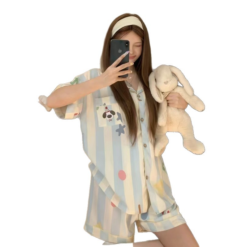 Nube de algodón pareja pijama de mujer verano nuevo suelto pantalones cortos de manga corta de dos piezas se puede usar ropa de hogar mujer