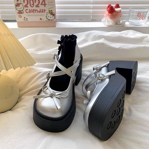 French shallow Mary Jane flat shoes, new white round-toe chunky heel Mary Jane small leather shoes for women, summer edition