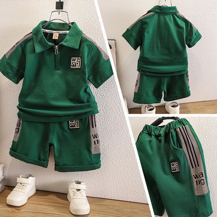 Boys' stylish short sleeved shorts casual two-piece set, summer new style, Korean version, boys' sports versatile set_voghion.com