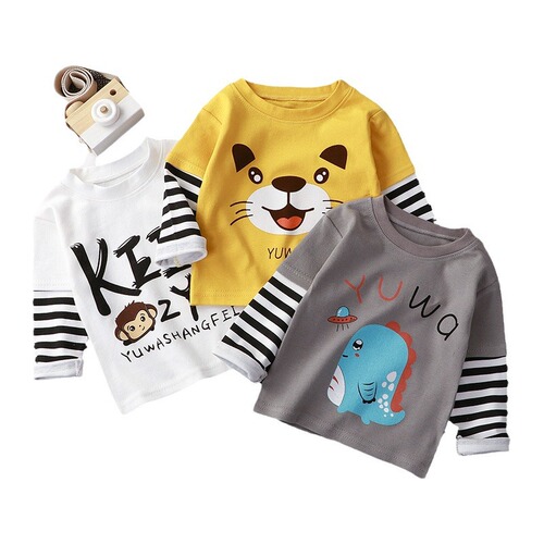 Children's T-shirts for Spring and Autumn, Unisex, Long-sleeved Top for 0-5 Years Old, Cartoon Base Layer Shirt for Babies and Toddlers, Outwear, Wholesale Children's Clothing