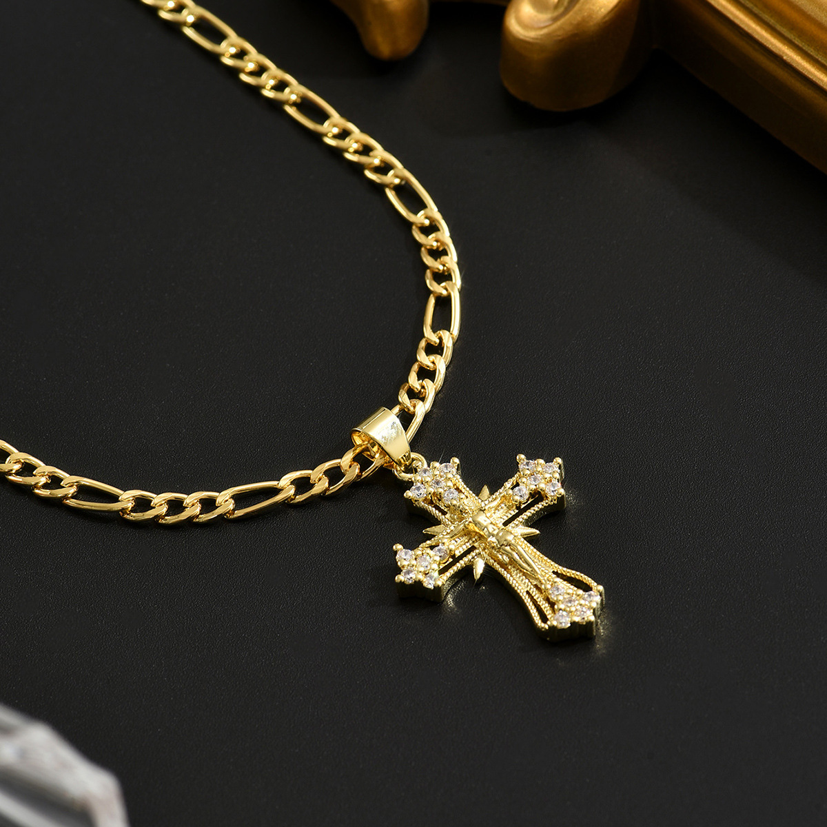 Cross-Border Copper Zircon Cross Pendant Luxury Necklace for Men Hip-Hop Men's Clavicle Chain Accessories Jewelry for Women