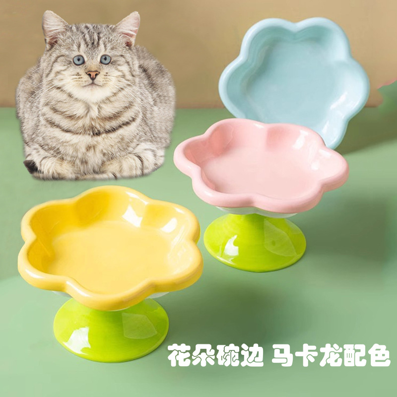 Flower cat bowl Ceramic goblet cat food bowl cat water bowl protective cervical spine snack plate cat supplies cat food canned plate Flower cat bowl Ceramic goblet cat food bowl cat water bowl protective cervical spine snack plate cat supplies cat food canned plate