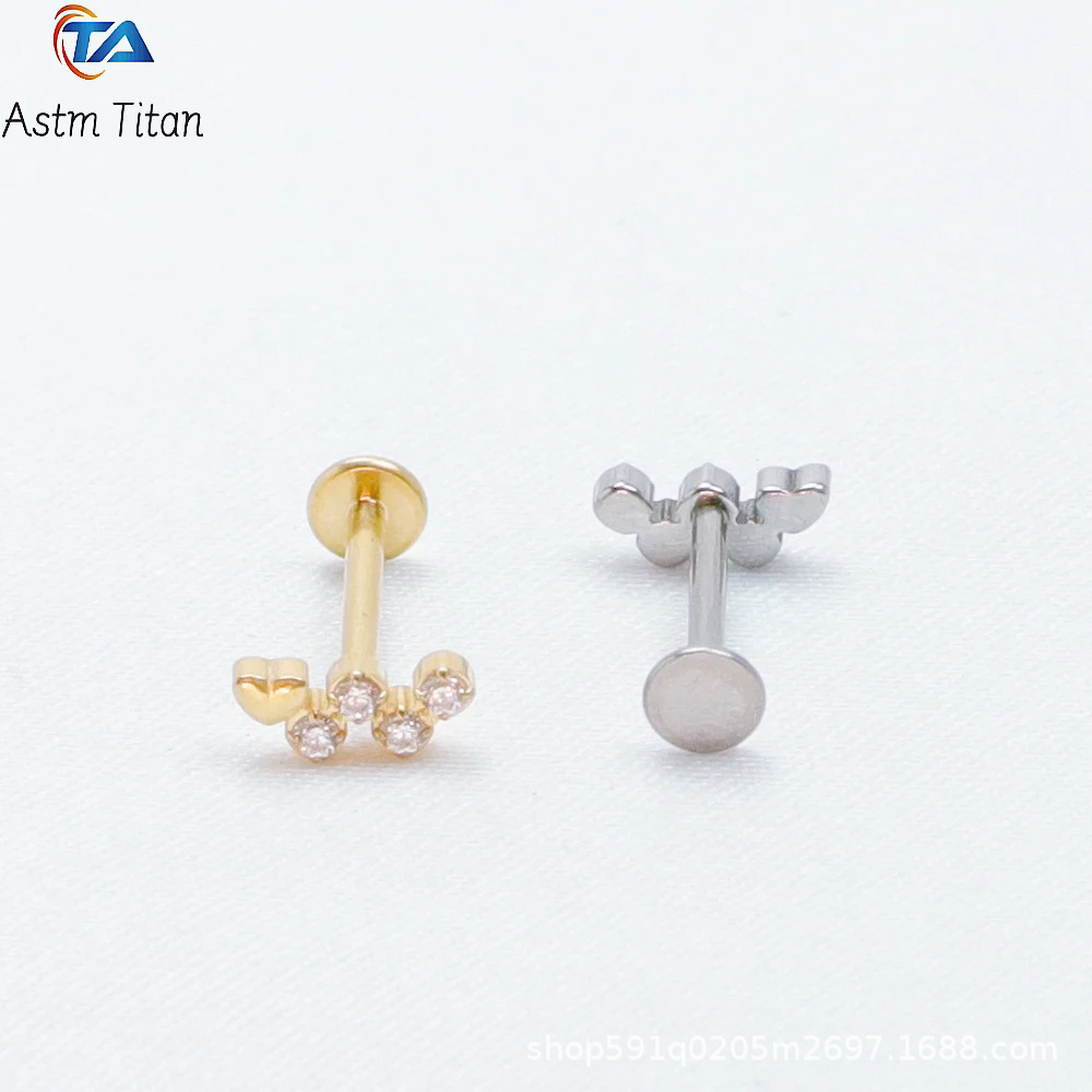 F136 Titanium Perforated Zircon Earrings Inner Tooth Thread Lip Ring Tragus Small Earring Diaphragm Jewelry detail image 7
