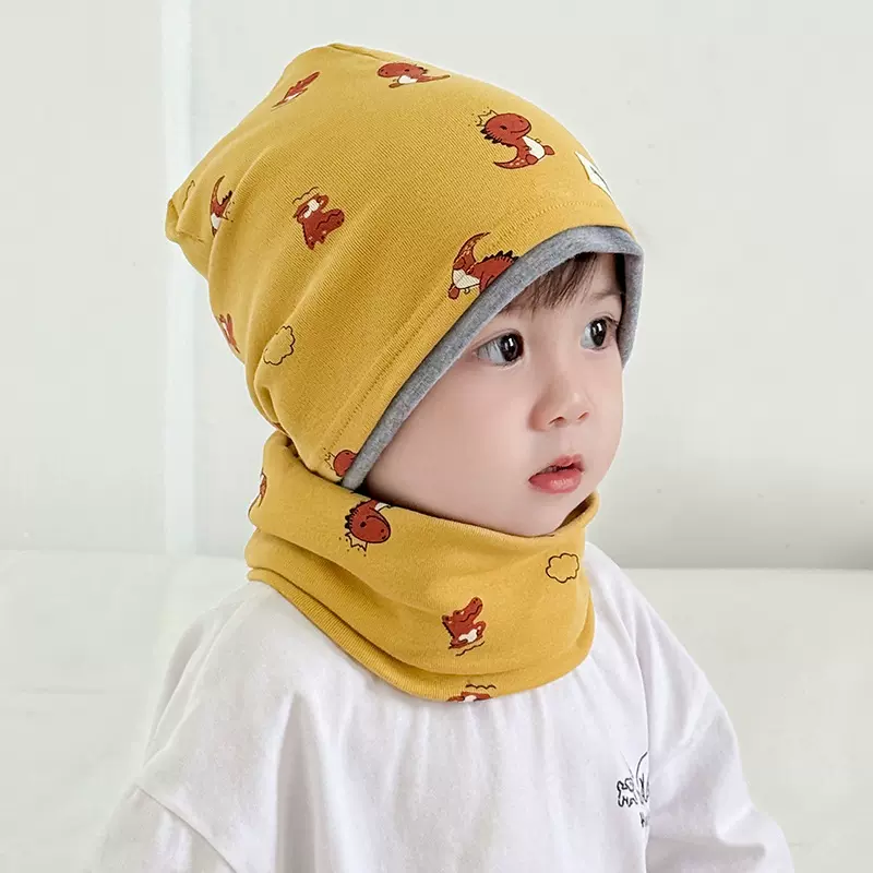 a类纯棉儿童帽子围脖2件套男女童保暖脖套宝宝双层套头帽防风围巾