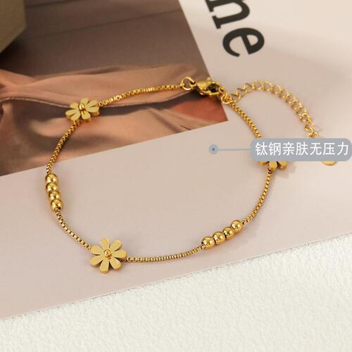Cross-mirror small daisy beans transfer beads titanium steel anklet feminine anklet diy separated bead chain bestie leg ring