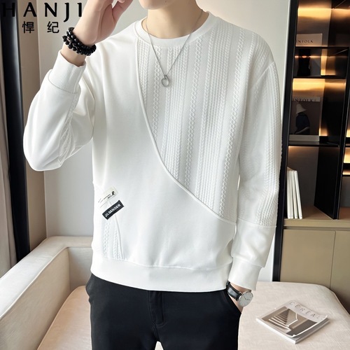 Spring and Autumn New American Loose Casual Heavyweight Sweatshirt Men's Trendy Brand Matchable Long-Sleeved Round Neck Top