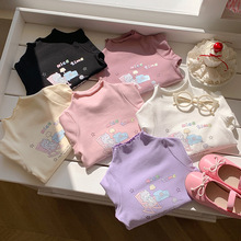 ins春季新款女童半高领木耳边打底衫洋气女宝宝碎花薄款长袖上衣