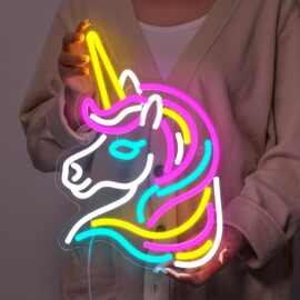 彩虹小马独角兽霓虹灯卧室装饰灯牌UV独角兽LED发光柔性灯可调