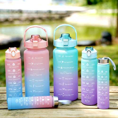 Cross-border gradient three sets of cups large capacity sports cold water bottle outdoor portable space water cup