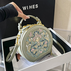 ニッチハイエンドテクスチャ刺繍ハンドバッグ女性のための 2025 新しいトレンディな文学中国風のワンショルダークロスボディ小さなラウンドバッグ