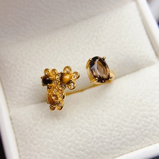 Factory wholesale explosions natural tea crystal ring S925 silver inlaid main stone 5*7 selling Europe and the United States a generation of hair