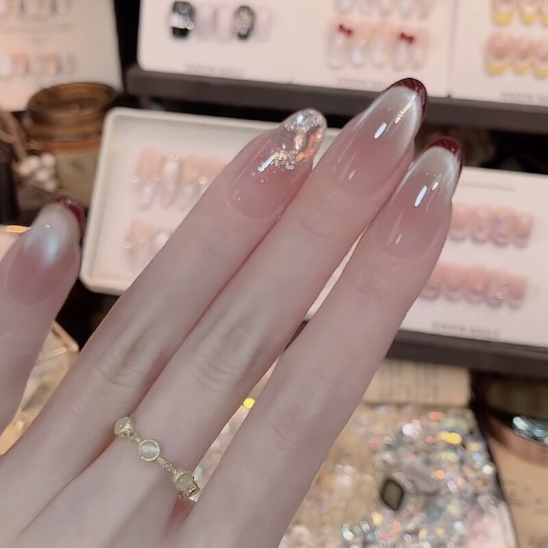 [Drilled French Style] Purely Handmade French Cat-Eye High-End Whitening Manicure Patches