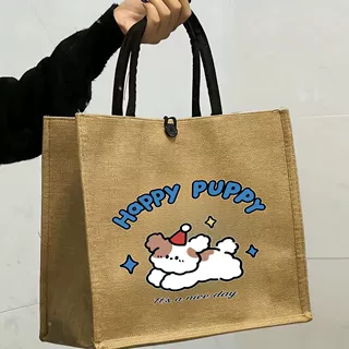 麻布手提袋大容量印花上班通勤亚麻包包妈咪买菜手拎袋托特包