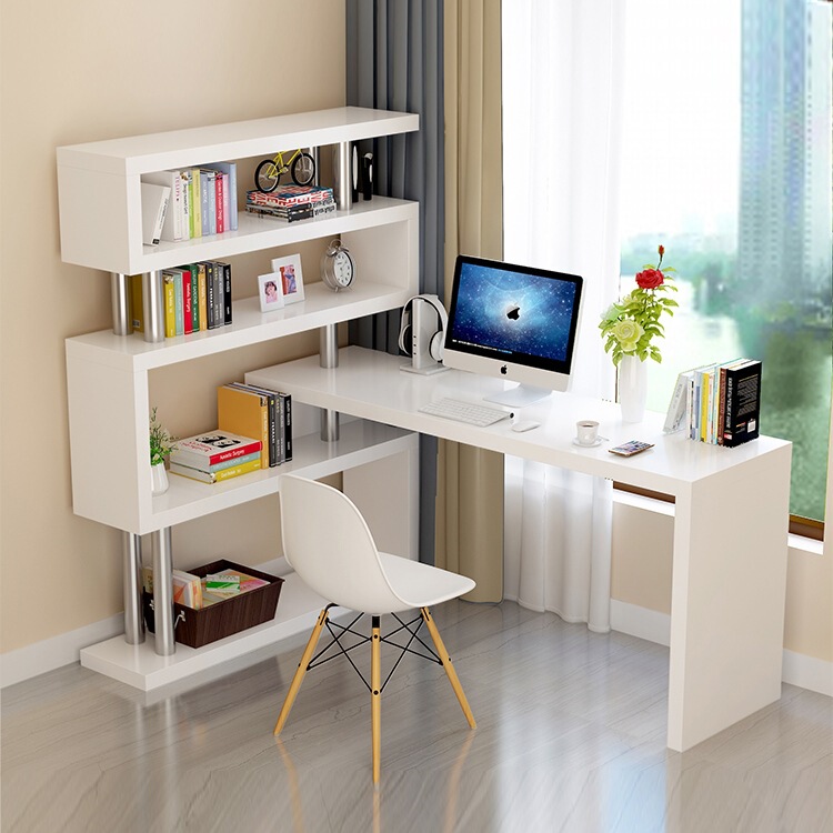 Rotating Computer Desk Corner Integrated Home Office Desk Writing Desk Combination Bookshelf Bookcase Simple Simple Desk