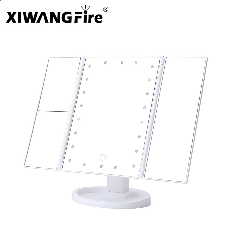 Triple plegable transfronterizo con 22 espejos de luz Led espejo de maquillaje plegable dormitorio tocador caja de almacenamiento mesa de luz
