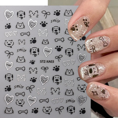 国境を越えた新しいネイルシールinsは手描き漫画愛子犬子猫英語かわいいバックゴム爪貼りを真似ている