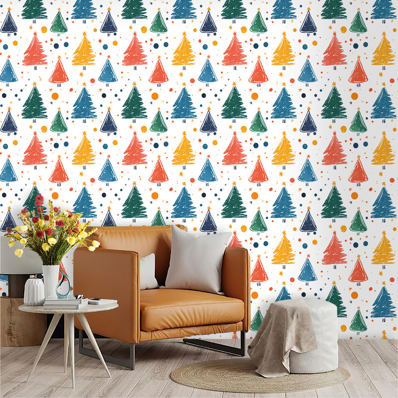 Christmas Wallpaper Cross-Border Wall Stickers Customized Holiday Party Room Wall Decoration Christmas Tree Self-Adhesive Wallpaper Foreign Trade