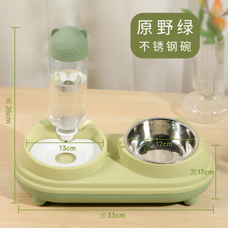 Cat Bowl de cerámica doble tazón automático de agua potable alimentador integrado de alimentos para gatos cuenca de alimentación tazón de agua para gatos tazón de perro tazón para mascotas