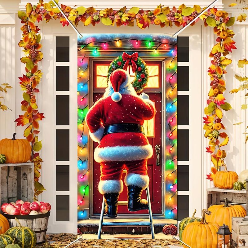Qzb Cross-Border Christmas Door Curtain Door Cover Holiday Party Santa Claus Decoration Outdoor Photography Scene Layout