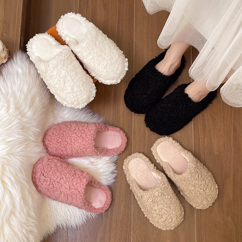 羊羔毛毛拖鞋女外穿2025新款冬季韩版平底懒人穆勒鞋加绒包头半拖