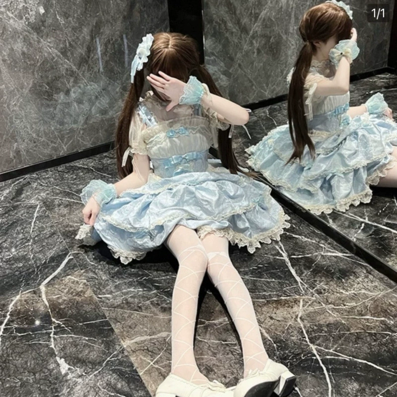 Платье в стиле lolita, лифтинг-эффект, многослойная оборчатая юбка, несколько цветов и размеров
