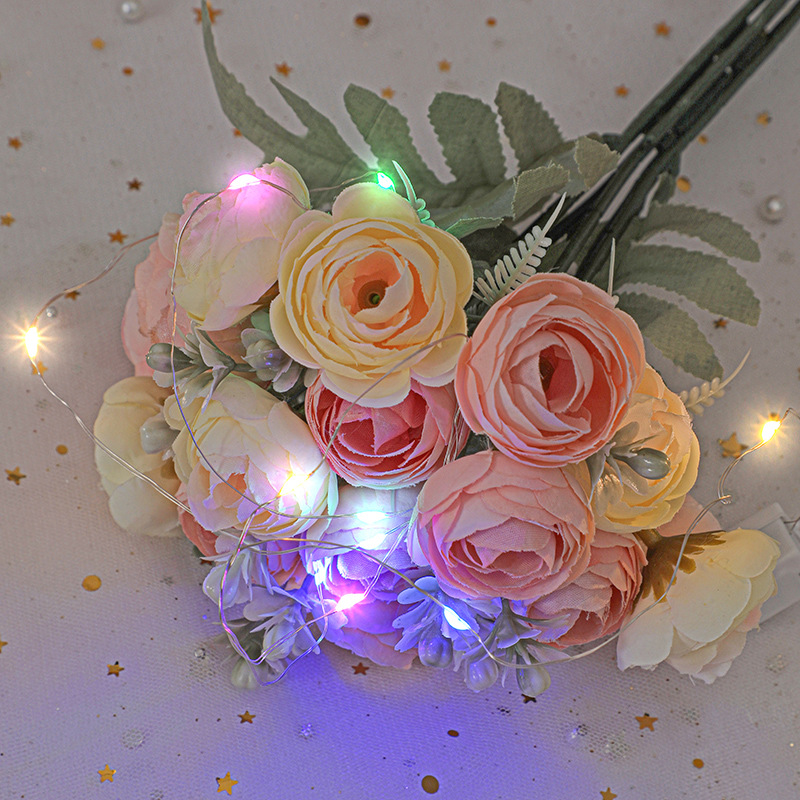 Cadena de luz led pequeña luz alambre de cobre luz vacaciones decoración colorido luz flor regalo pastel botón luz atmósfera ramo luz