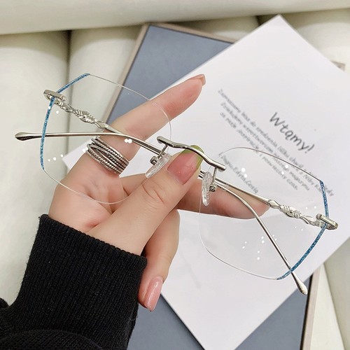 New Frameless Anti-Blue Light Glasses Internet Celebrity Live Broadcast Frame Flat Light Glasses Myopia No Makeup Selfie Myopia Glasses for Women