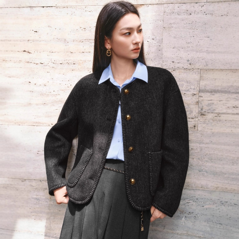 羊毛经典圆领小香风百搭短款毛呢外套女2025冬装新款1G9970101|undefined