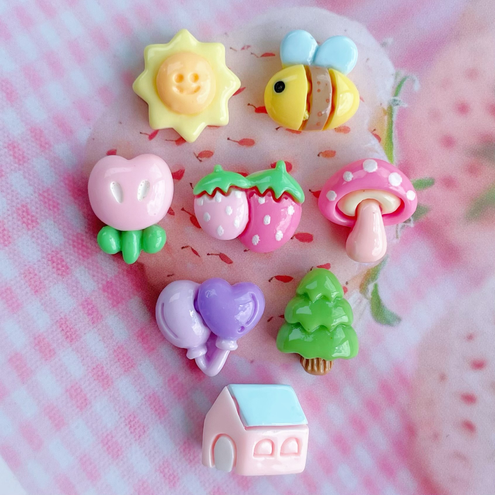 Pequeño árbol seta abeja flor casa mini tamaño pequeño brillante accesorios de resina crema pegamento circunferencia uñas adorno joyería