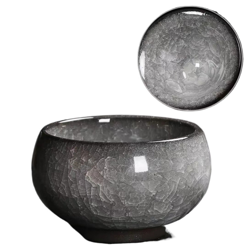 Taza de maestro de hielo único esmalte de hielo negro de grado maestro de hielo hidratado taza de meditación taza de huevo de dragón de cerámica resistente al quemado