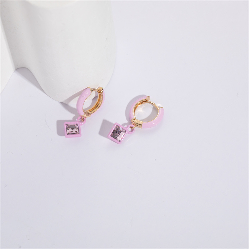 Fashion Round Square Copper Plating Inlay Zircon Drop Earrings 1 Pair