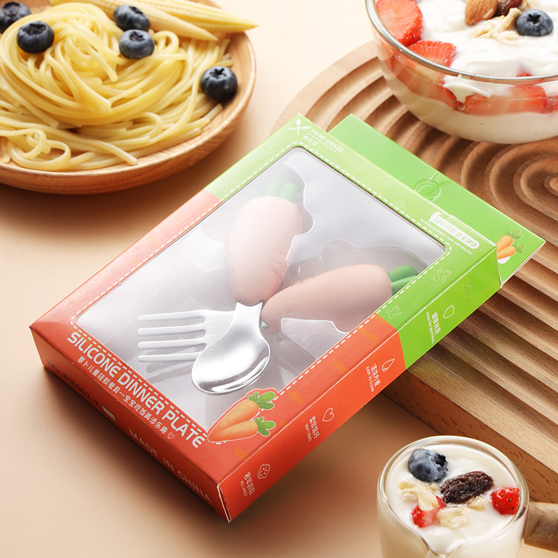 당근 모양 스푼/포크 세트 (핑크, 박스 포장)