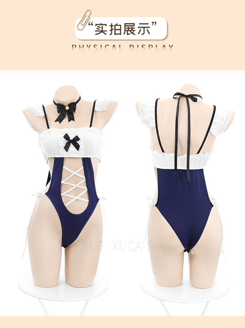 Lace One-piece Maid Uniform Lingerie Set, Role-play Bodysuit, Black One Size — detail image 17