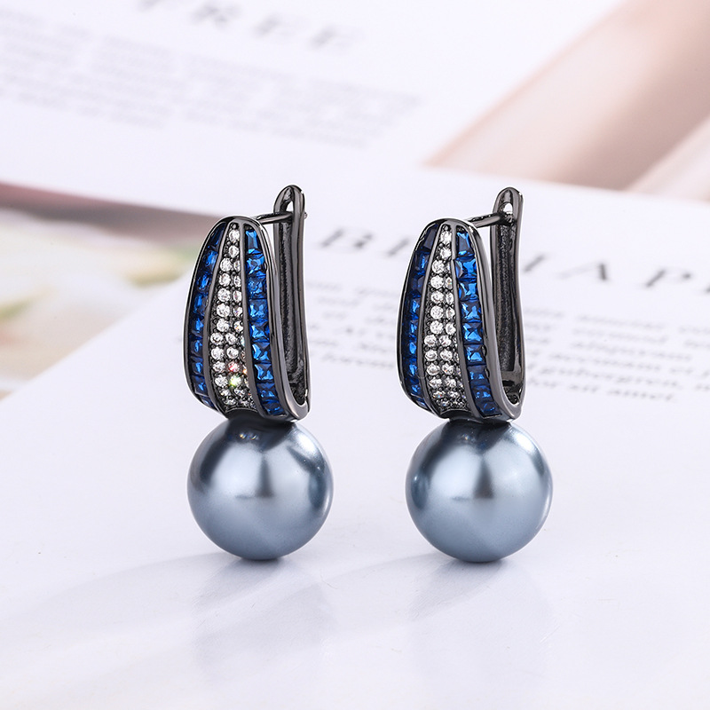 2024 nuevo estilo Zhuang Shengsheng joyería fondo de cobre chapado en oro simulación tesoro de color perla oro negro oro personalidad pendientes 12mm al por mayor